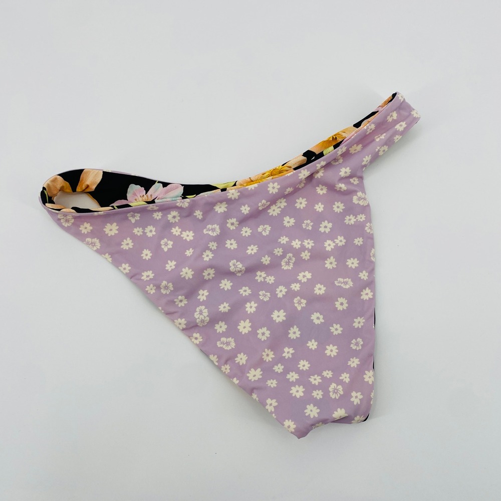 Billabong Bikini Bottoms Womens Medium Black Purple Reversible Floral High Leg - Picture 4 of 4